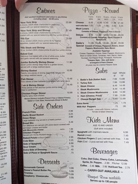 Menu for Baldo's Restaurant in Brownstown Charter .